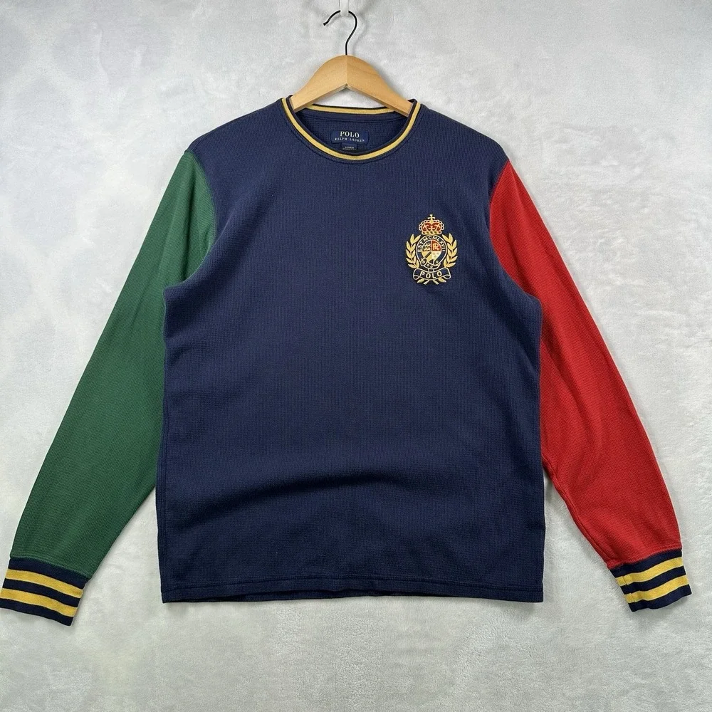 Polo Ralph Lauren Mens LARGE Waffle Knit Thermal Pajama Shirt Top